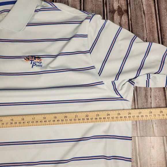Nike Golf Tour Performance Dri Fit Polo Size 2XL Torrey Pines White Blue Stripe - Picture 4 of 5